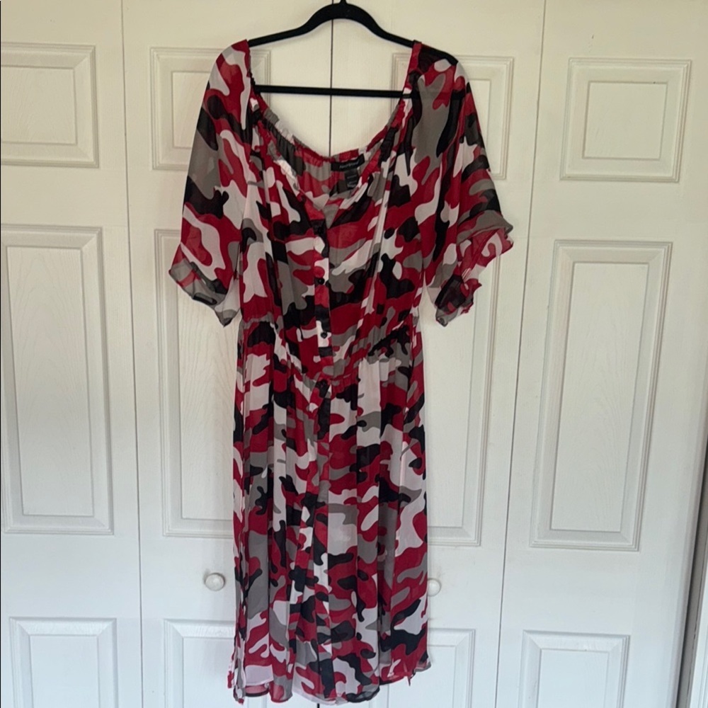 Ashley Stewart Red and Black Camo duster/  Dress